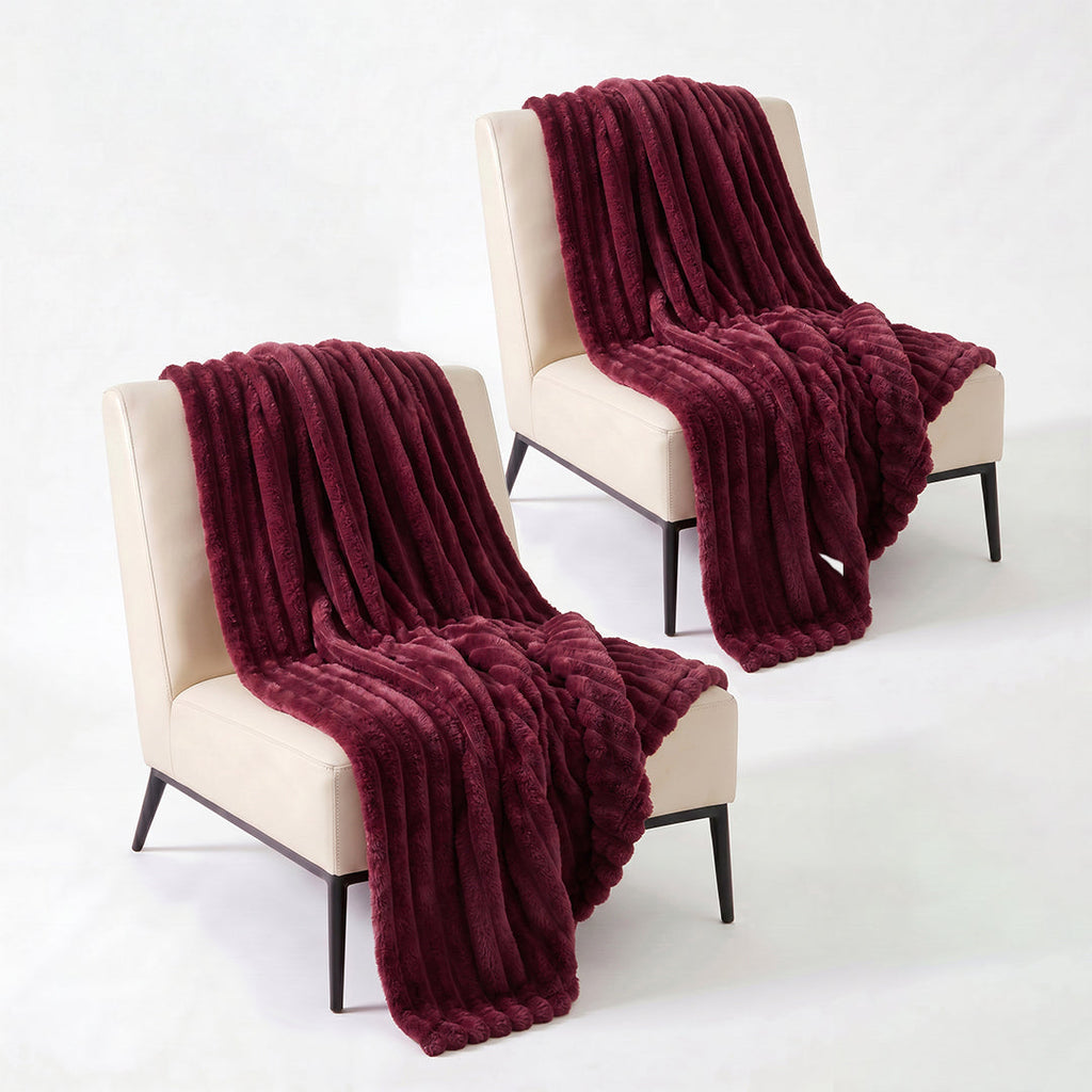 SOGA 2X 230x200cm Burgundy Flannel Polyester Throw Blanket