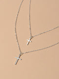 Fashion Jewellery Silver Chain Double layer Chain Cross Pendant Women Necklace