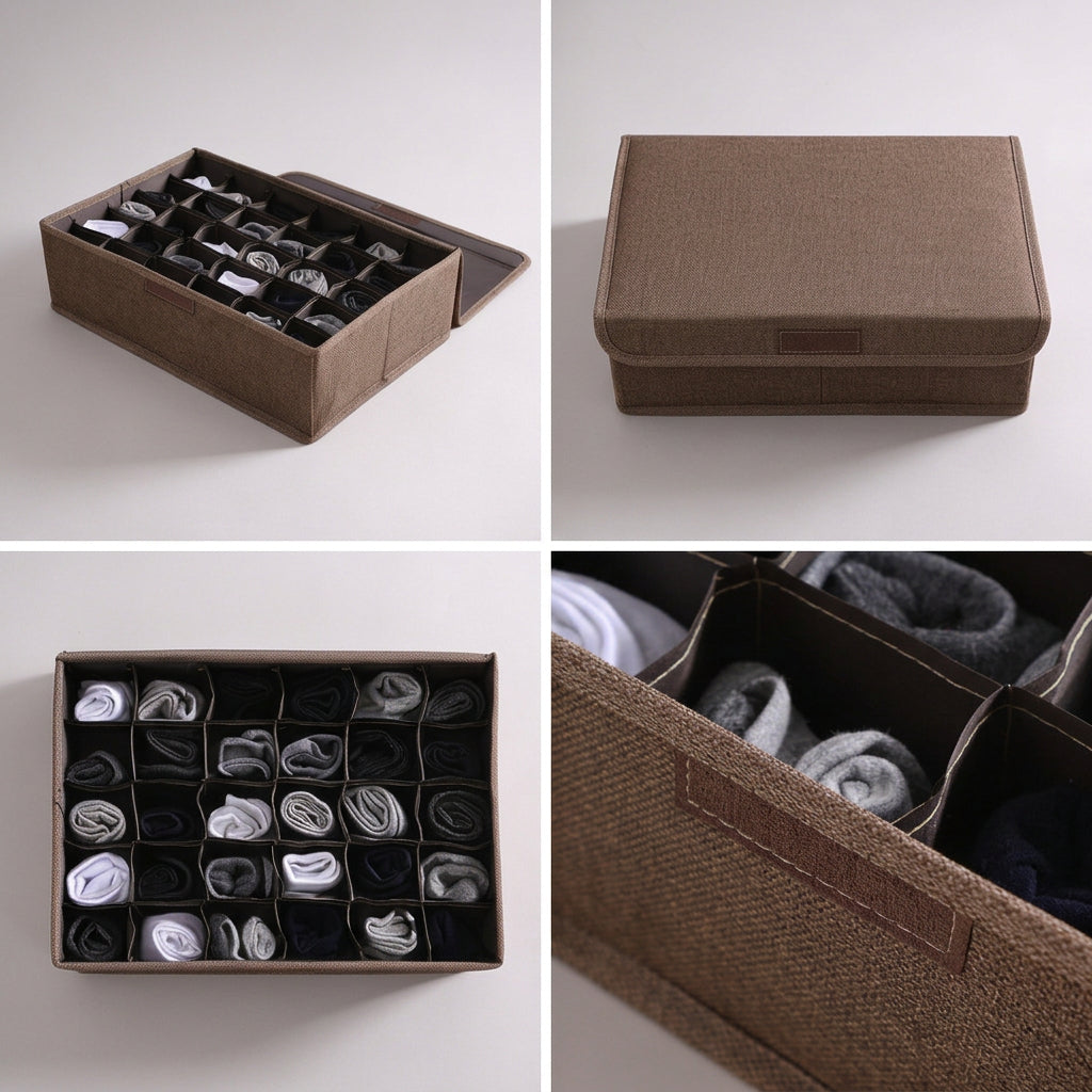 SOGA (43x29x13cm) Coffee 30 Compartment Fabric Storage Box Organizer