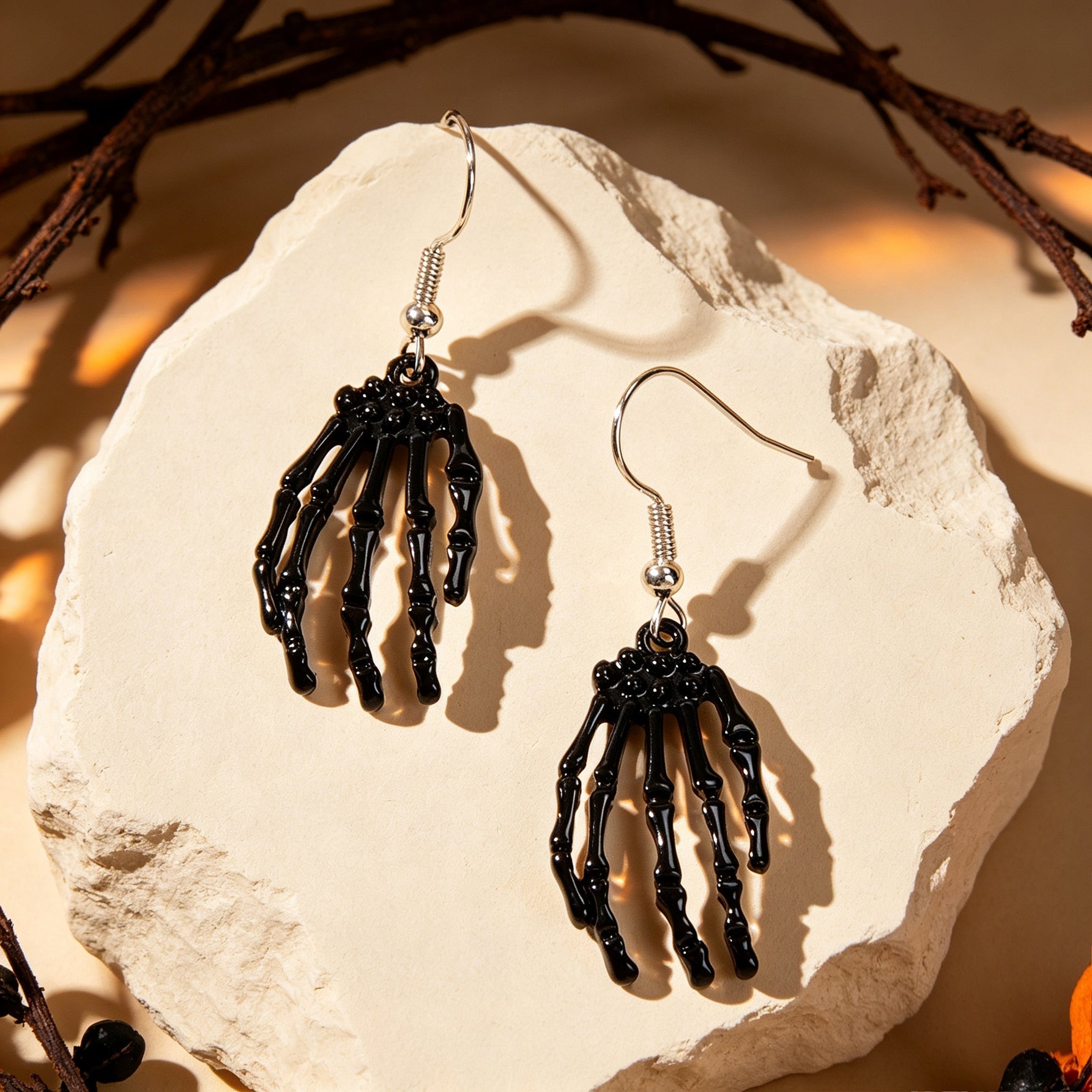 Black Skeleton Ghost Hand Dangle Earrings Gothic Halloween Cosplay Accessories Punk Rock Music Festival Jewelry