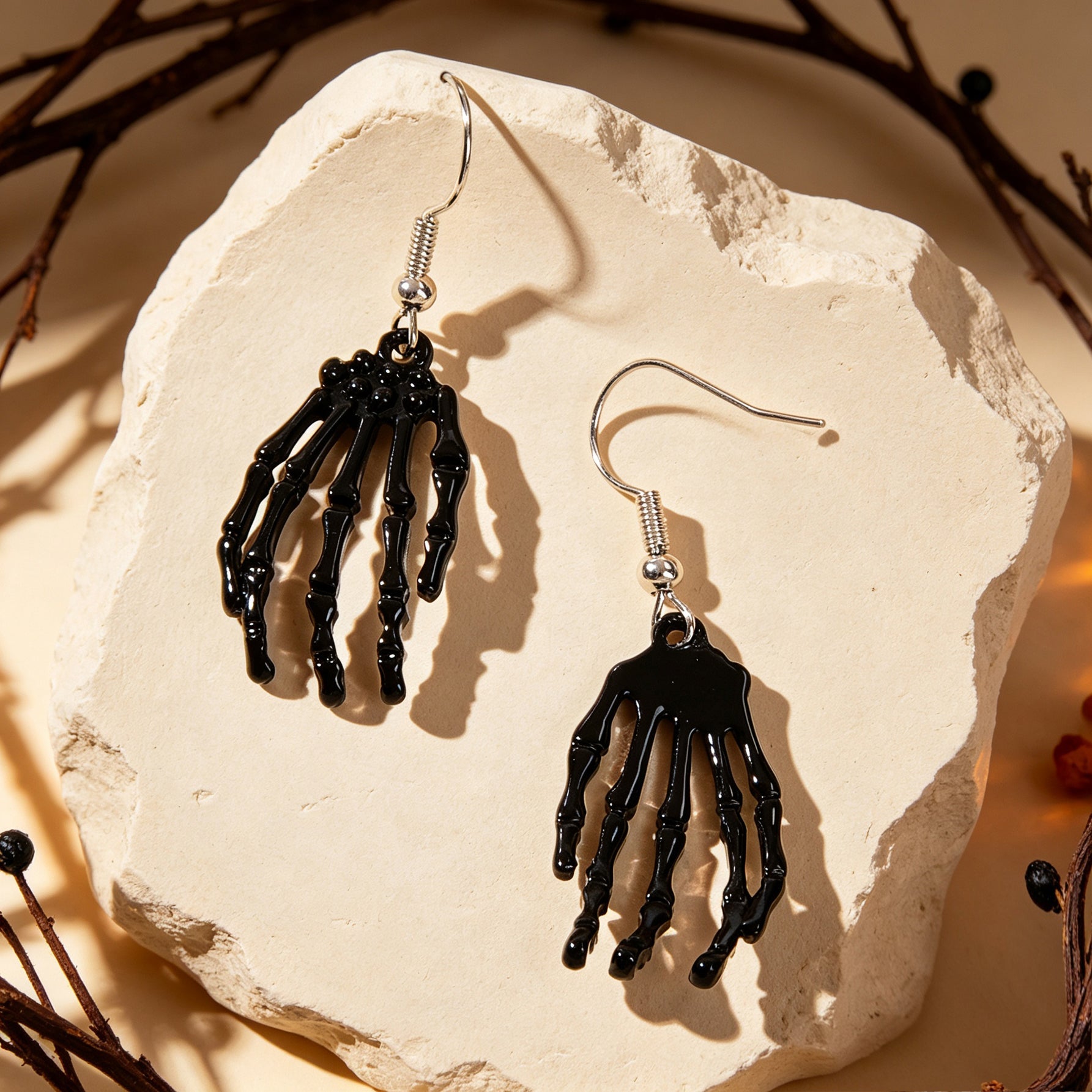 Black Skeleton Ghost Hand Dangle Earrings Gothic Halloween Cosplay Accessories Punk Rock Music Festival Jewelry