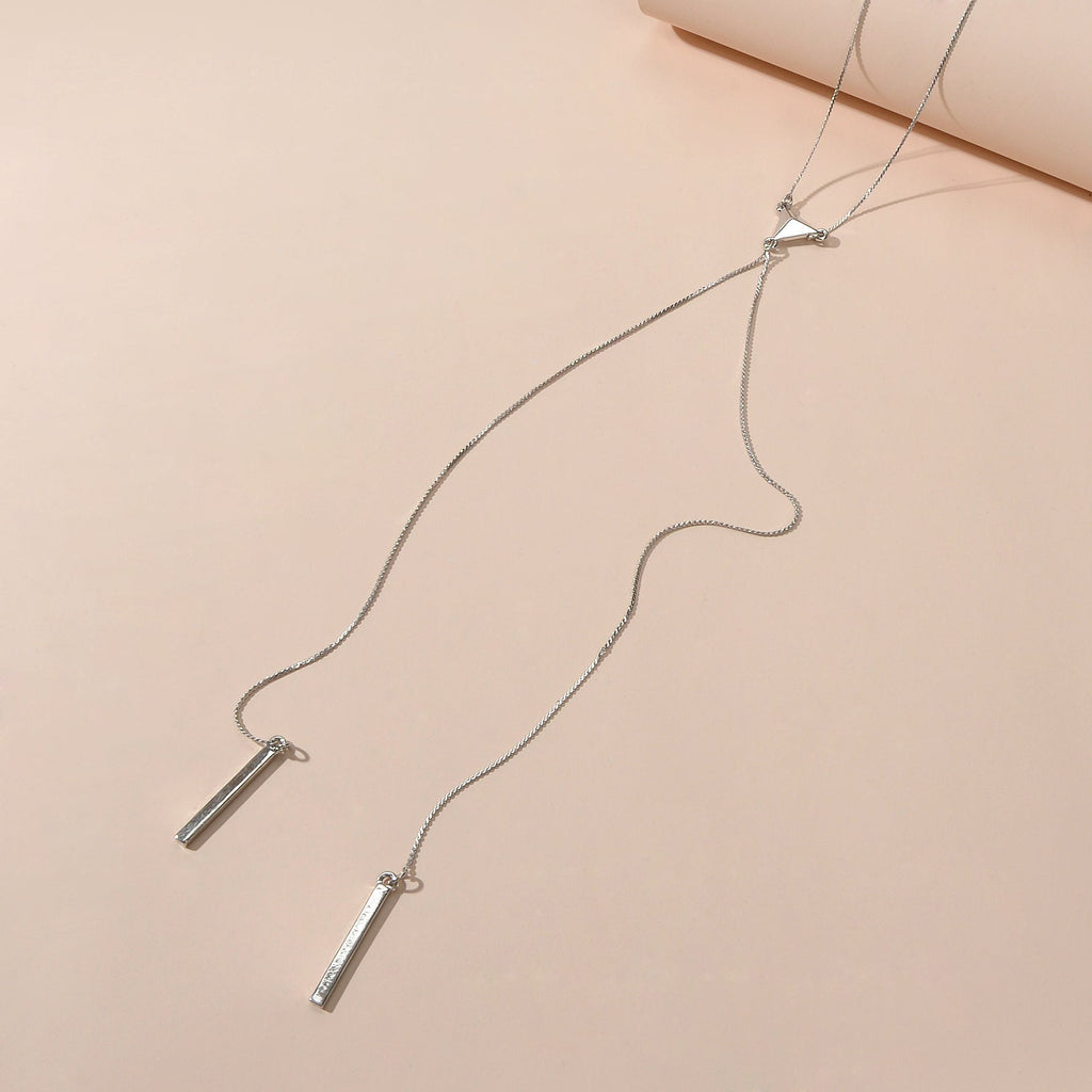 Punk Long Silver Chain Y shape Strip Charm Necklace Women Statement Jewellery