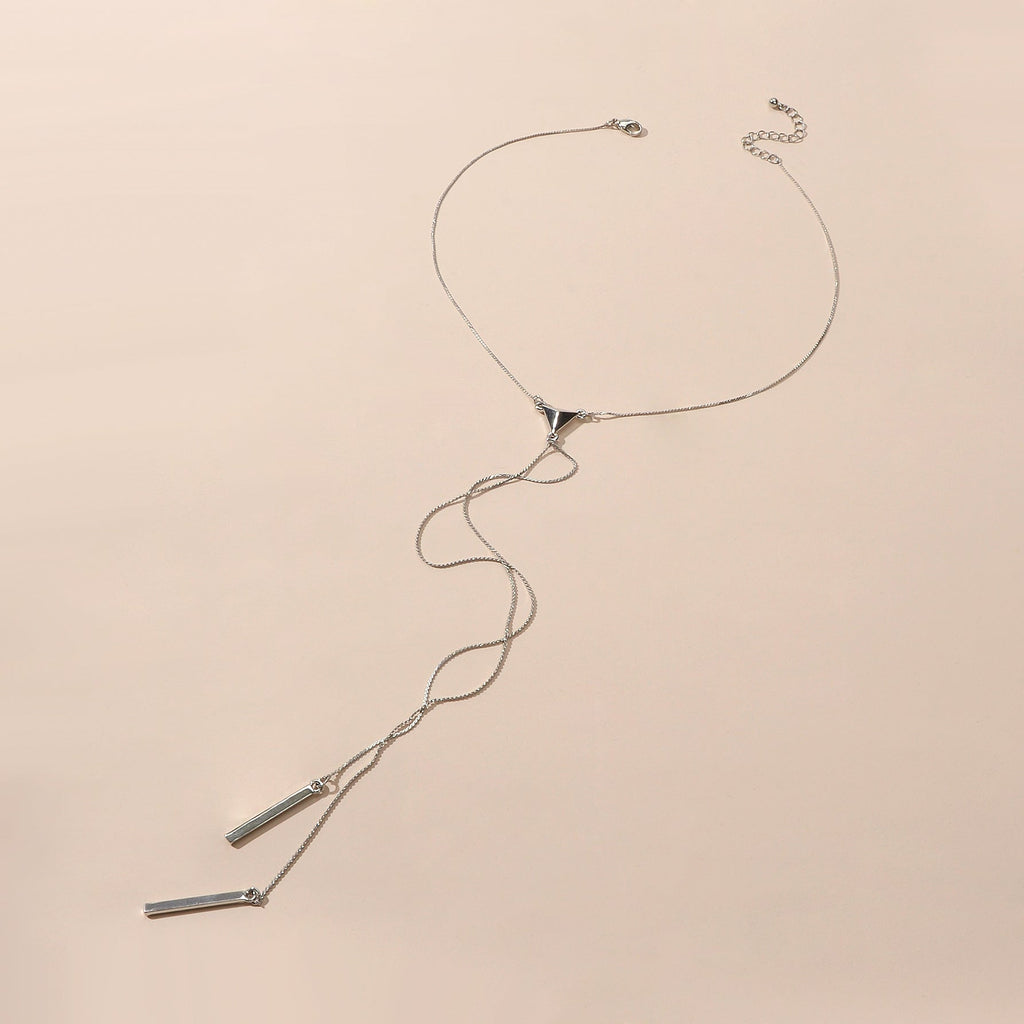 Punk Long Silver Chain Y shape Strip Charm Necklace Women Statement Jewellery