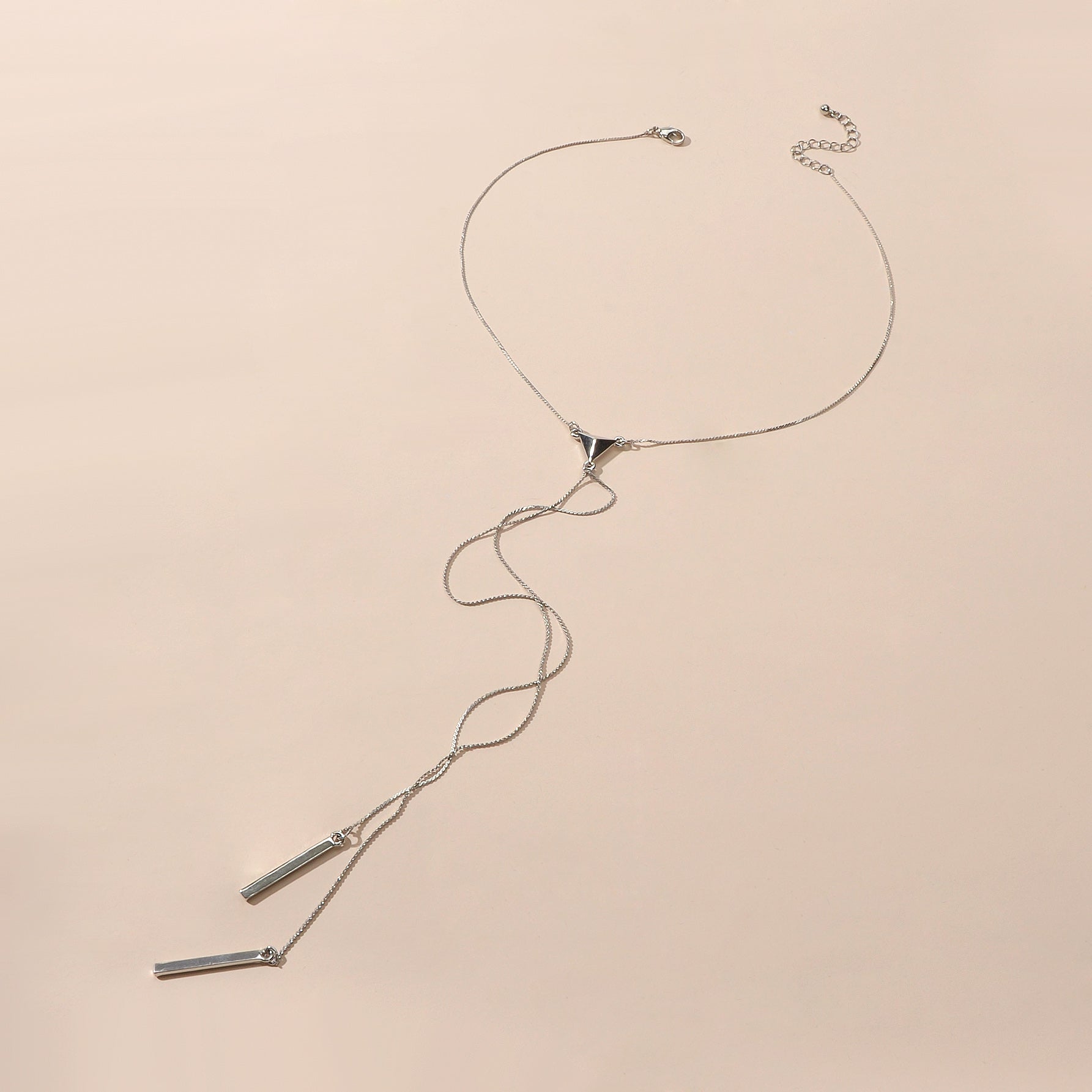 Punk Long Silver Chain Y shape Strip Charm Necklace Women Statement Jewellery