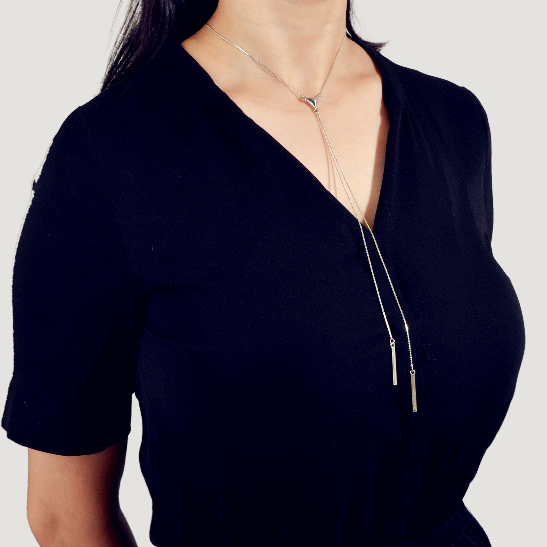 Punk Long Silver Chain Y shape Strip Charm Necklace Women Statement Jewellery