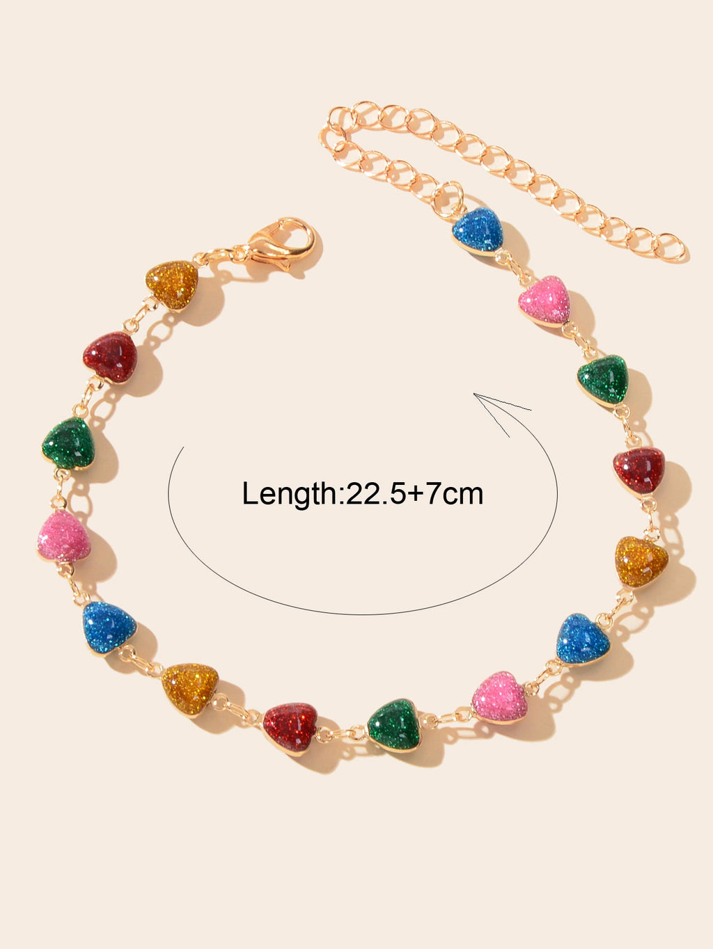 Gold Plated Multi Color Heart Beaded Anklet Summer Beach Boho Foot Chain Jewelry