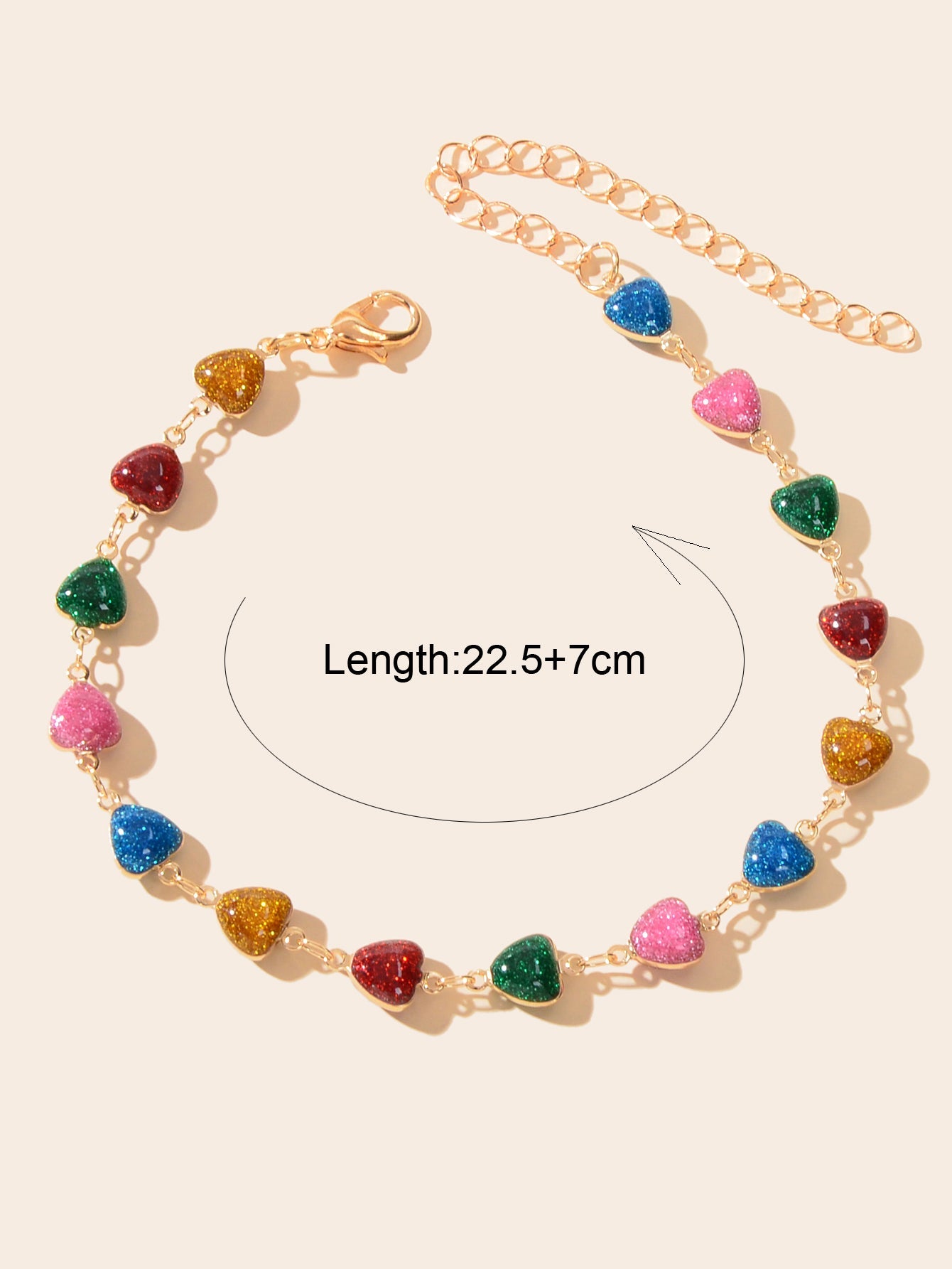 Gold Plated Multi Color Heart Beaded Anklet Summer Beach Boho Foot Chain Jewelry