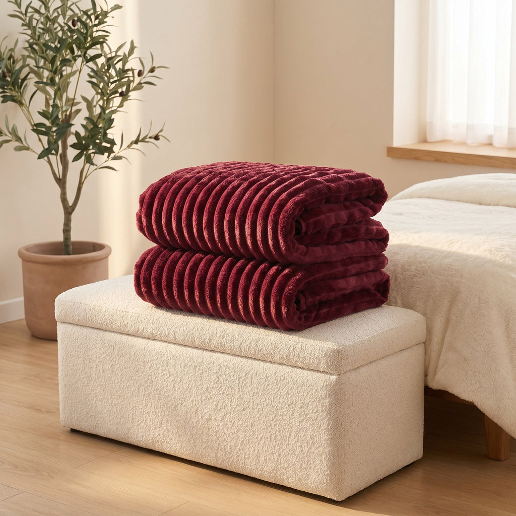 SOGA 2X 230x200cm Burgundy Flannel Polyester Throw Blanket