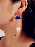 Creative Asymmetric Design Gold Chain Ball White Blue Cloud Mountain Earrings