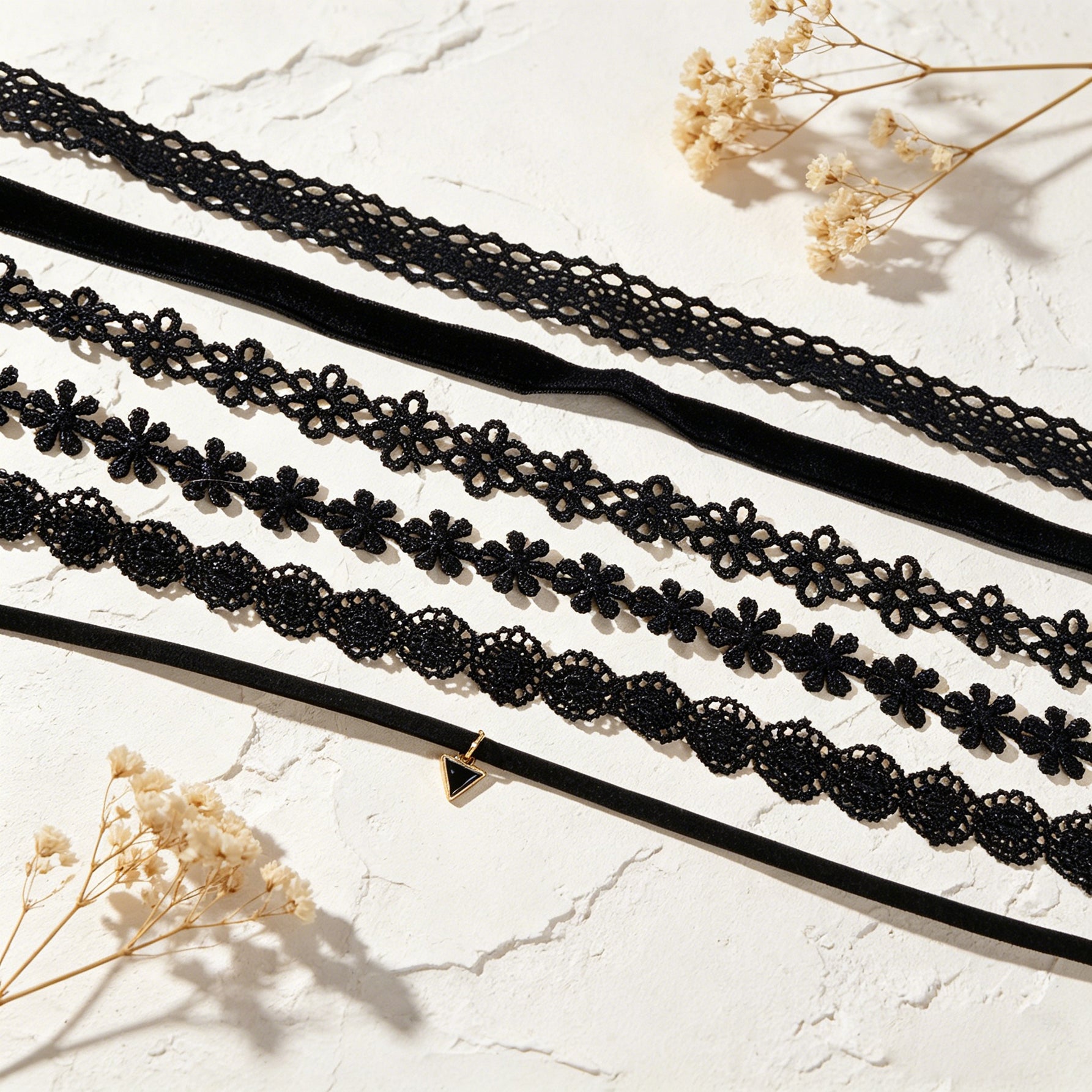 6 pcs Black Flower Velvet Choker Set Classic Gothic Tattoo 90s Collar Lace Jewel