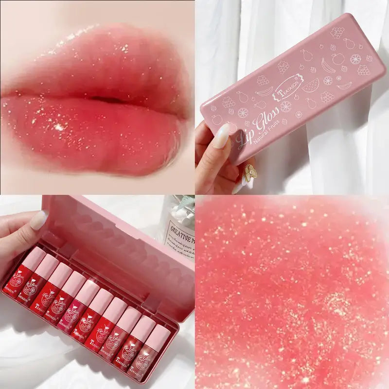 NNETM 10 pcs Shimmer Mini Lip Gloss Kit - Hydrating Liquid Lipsticks Long Lasting