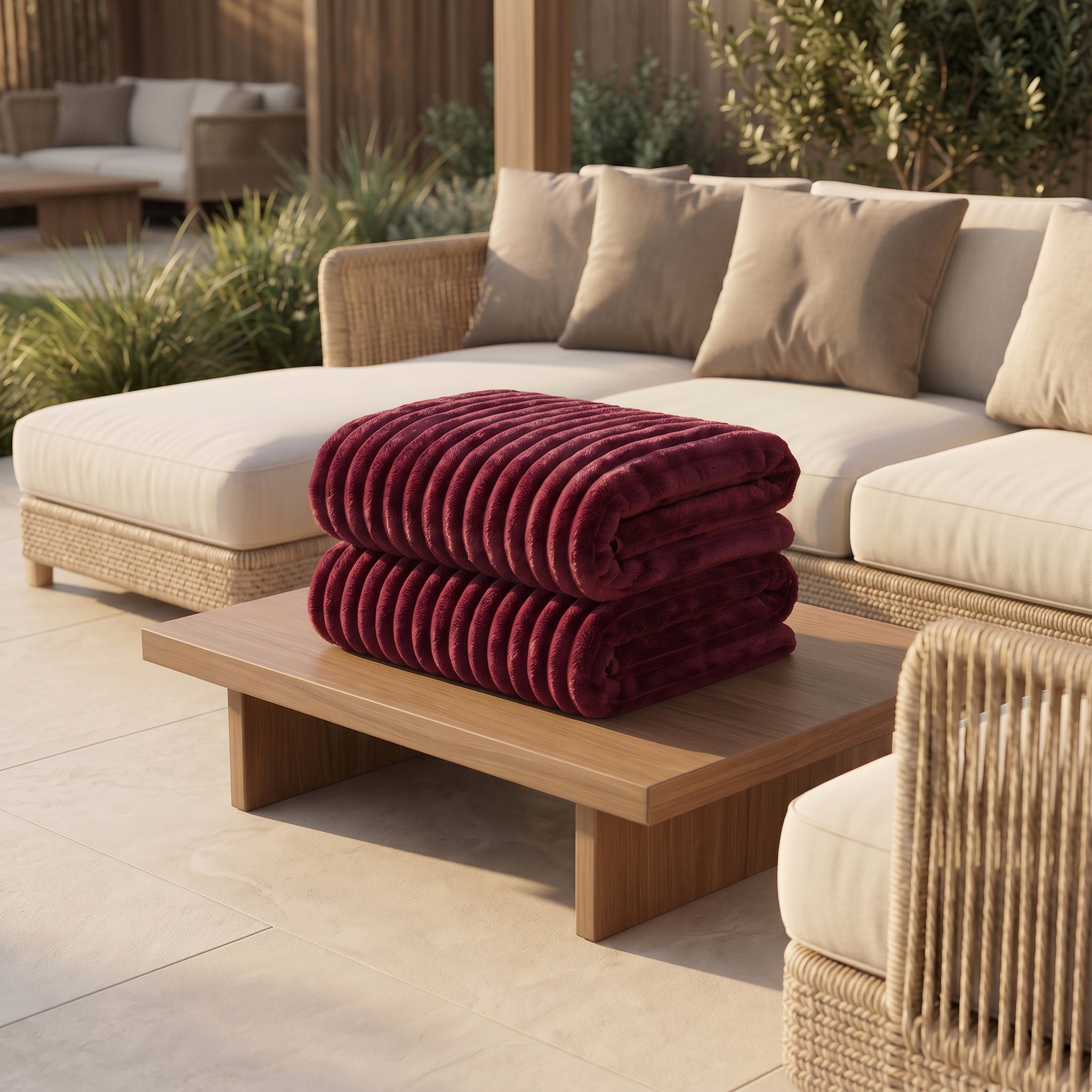 SOGA 2X 230x200cm Burgundy Flannel Polyester Throw Blanket