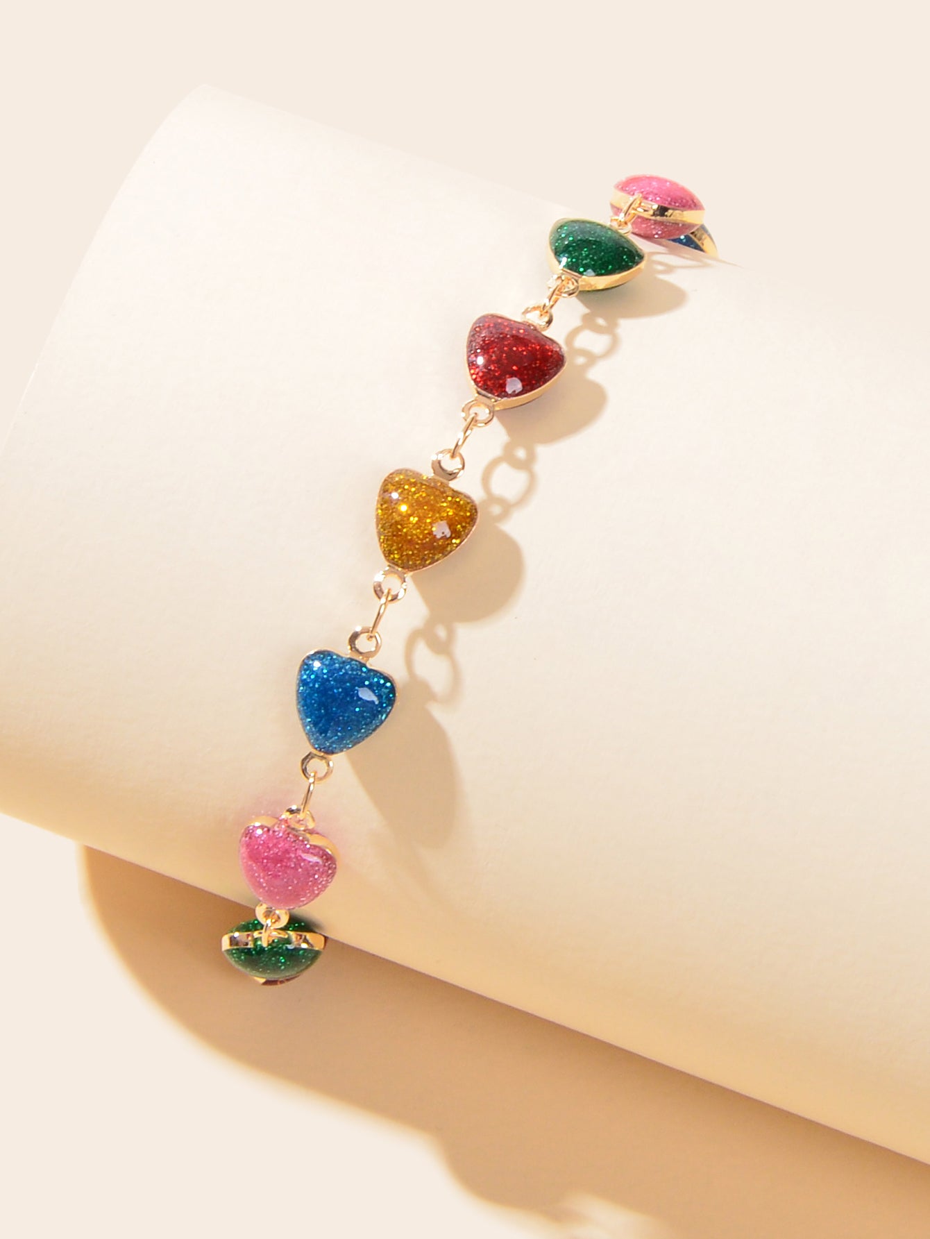Gold Plated Multi Color Heart Beaded Anklet Summer Beach Boho Foot Chain Jewelry