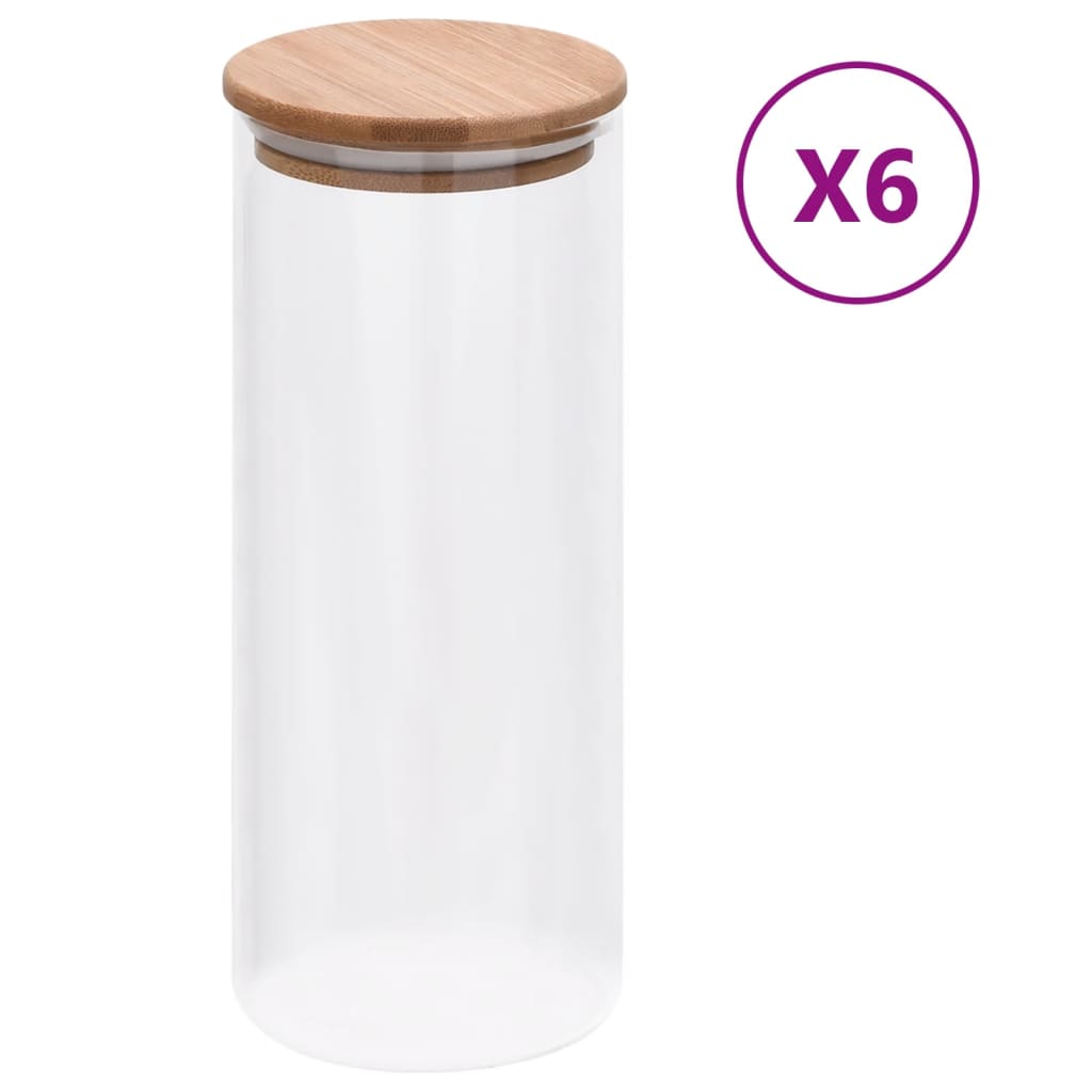 Vidaxl storage jars with bamboo lids 6 pcs 1000 ml glass