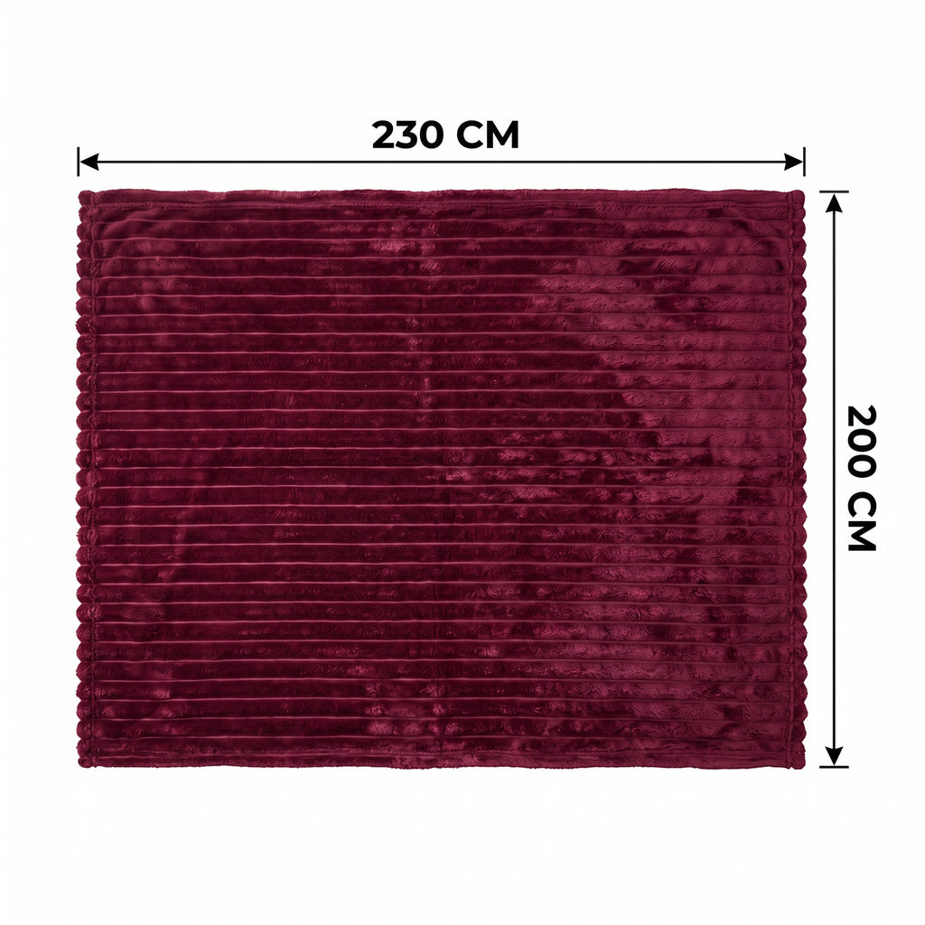 SOGA 2X 230x200cm Burgundy Flannel Polyester Throw Blanket