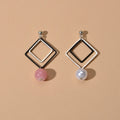 Asymmetric Jewellery Silver Black Square White Pink Beads Dangle Earrings Women