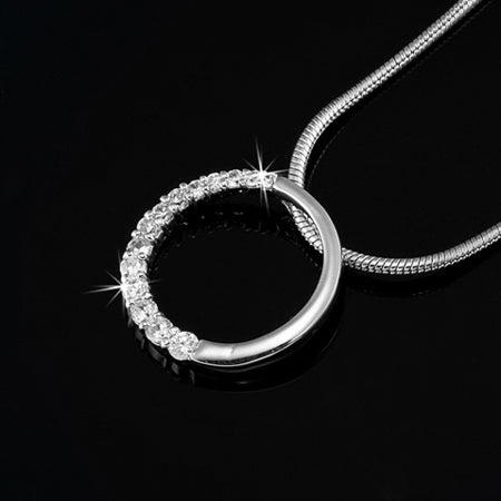 925 Sterling Silver Plated Circle Pendant Necklace Featuring Crystals by Swarovski®