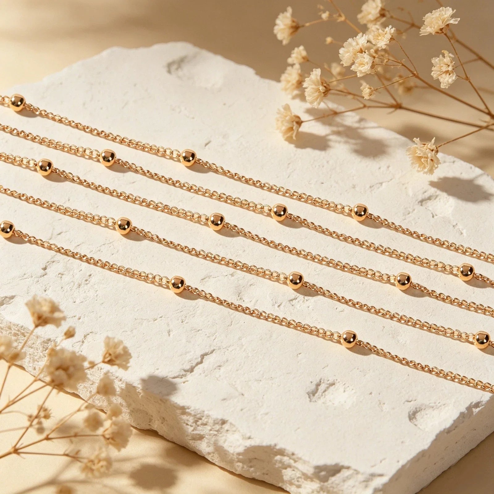 5pcs Gold Beads Chain Layered Necklaces Simple Short Chokers Delicate Jewellery