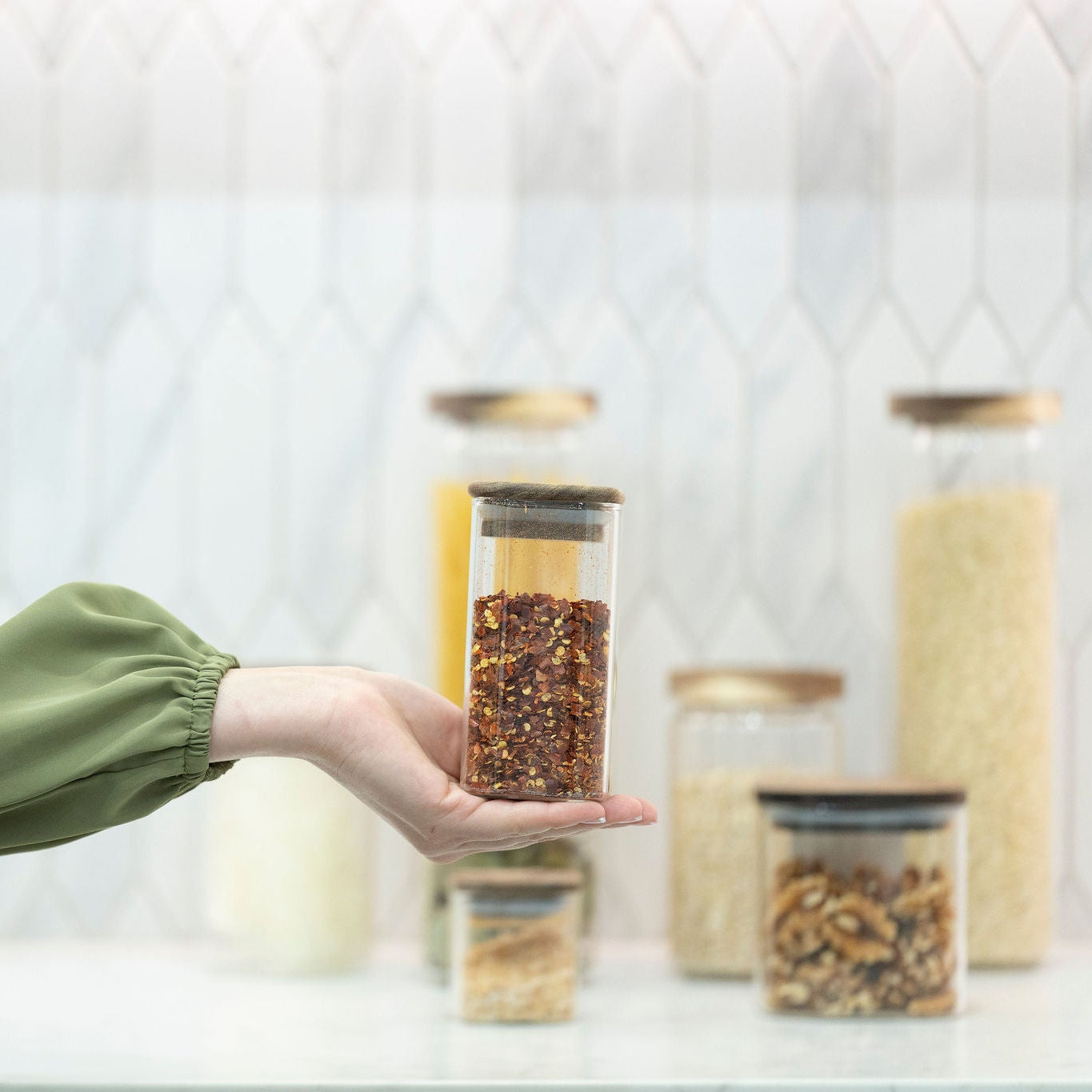 Square Acacia Spice Jars – 3 Sizes