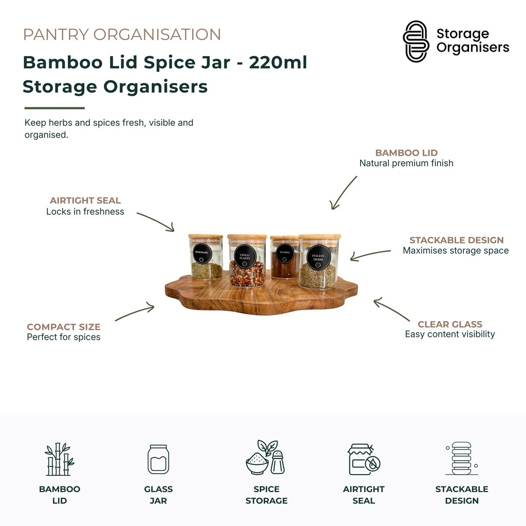 Bamboo Lid Spice Jar - 220ml Storage Organisers