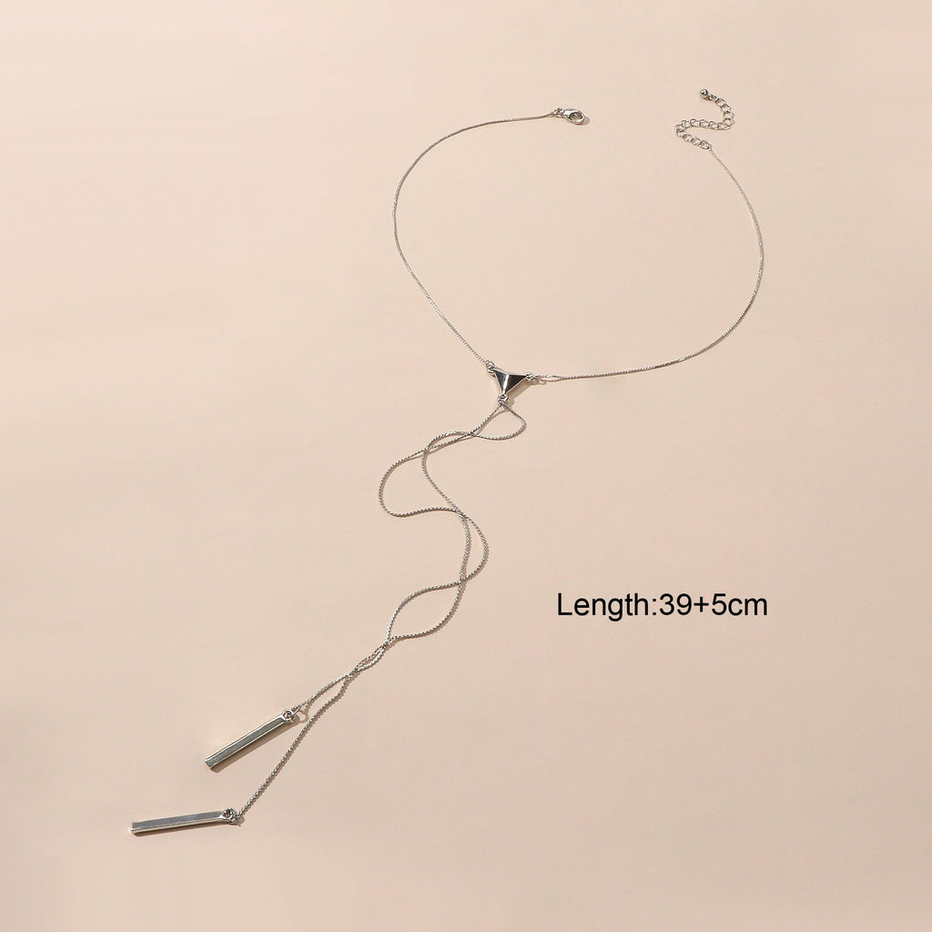 Punk Long Silver Chain Y shape Strip Charm Necklace Women Statement Jewellery