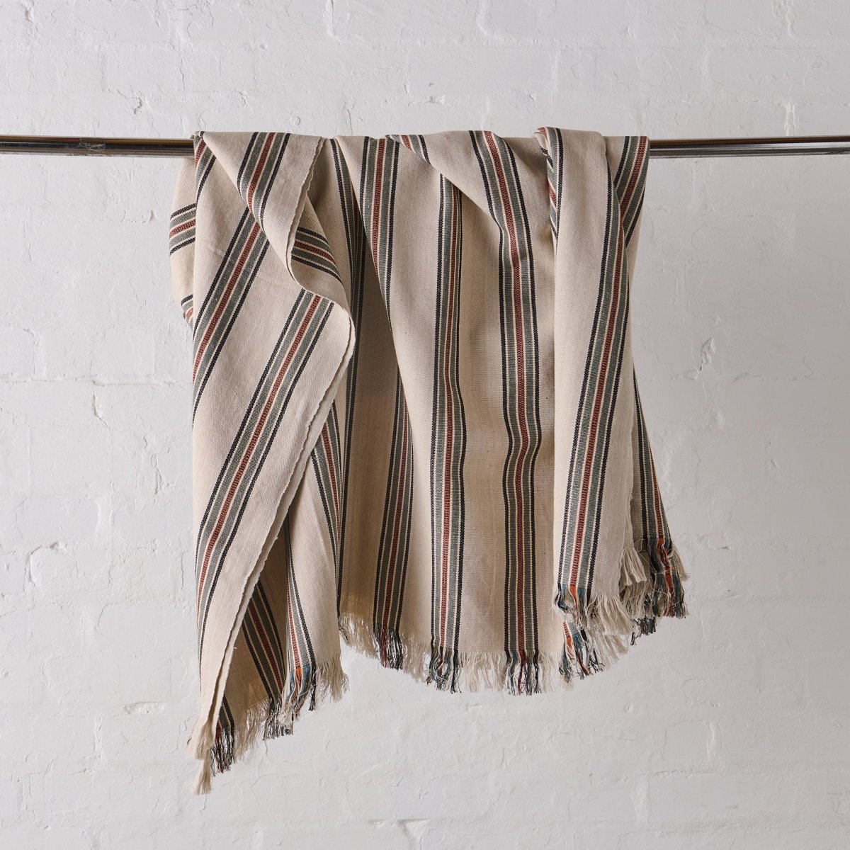Cotton Throw Blanket in Bone Stripe | Natural Fibre Homewares