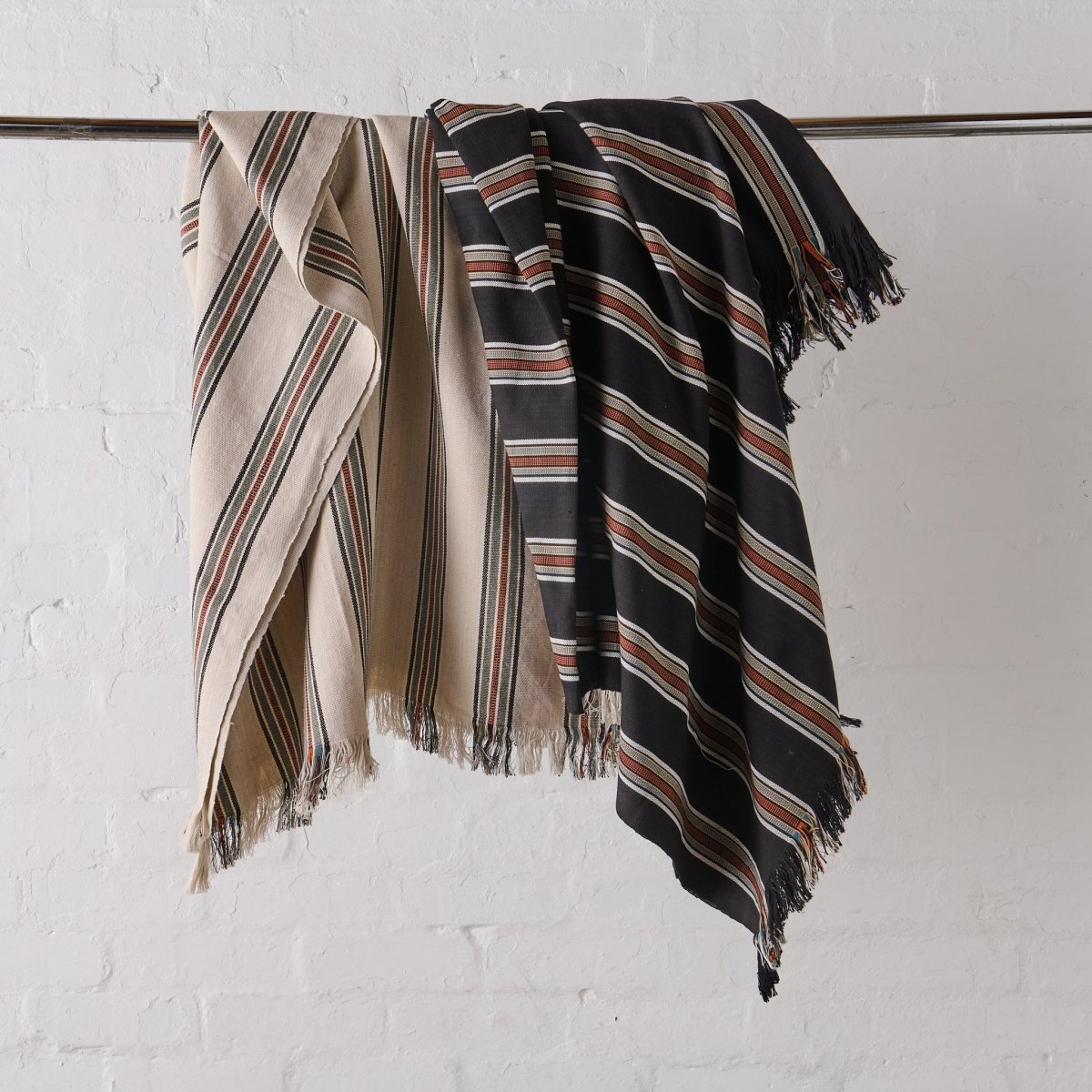 Cotton Throw Blanket in Bone Stripe | Natural Fibre Homewares