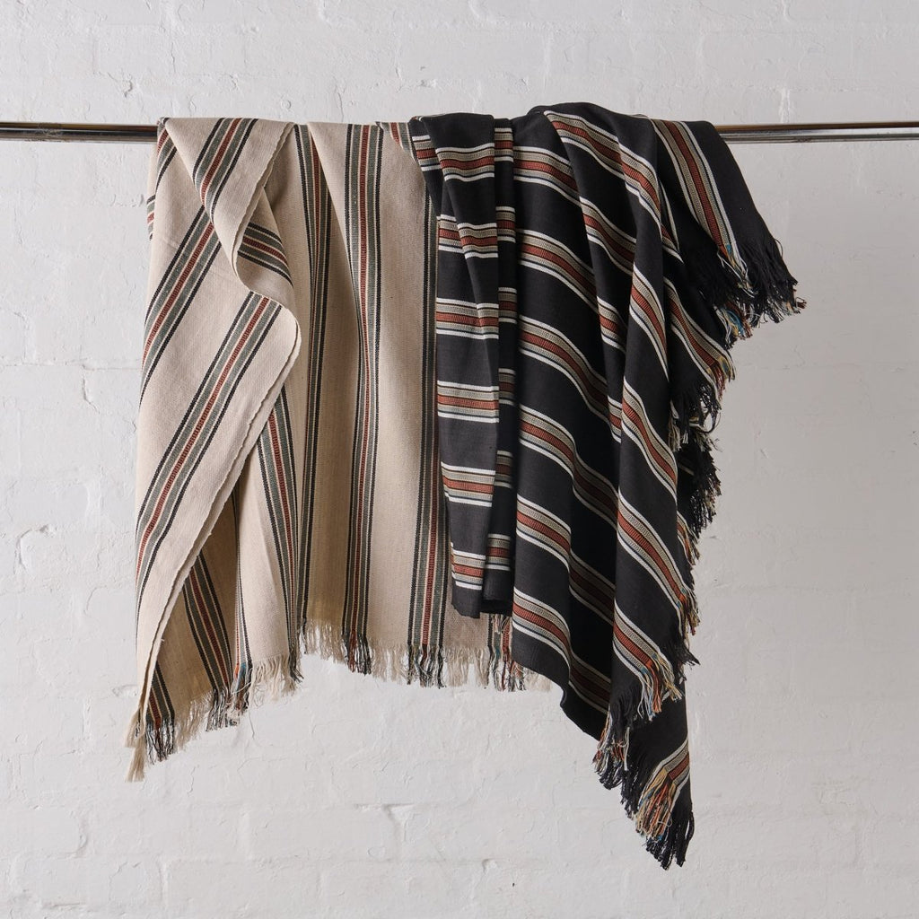 Cotton Throw Blanket in Bone Stripe | Natural Fibre Homewares