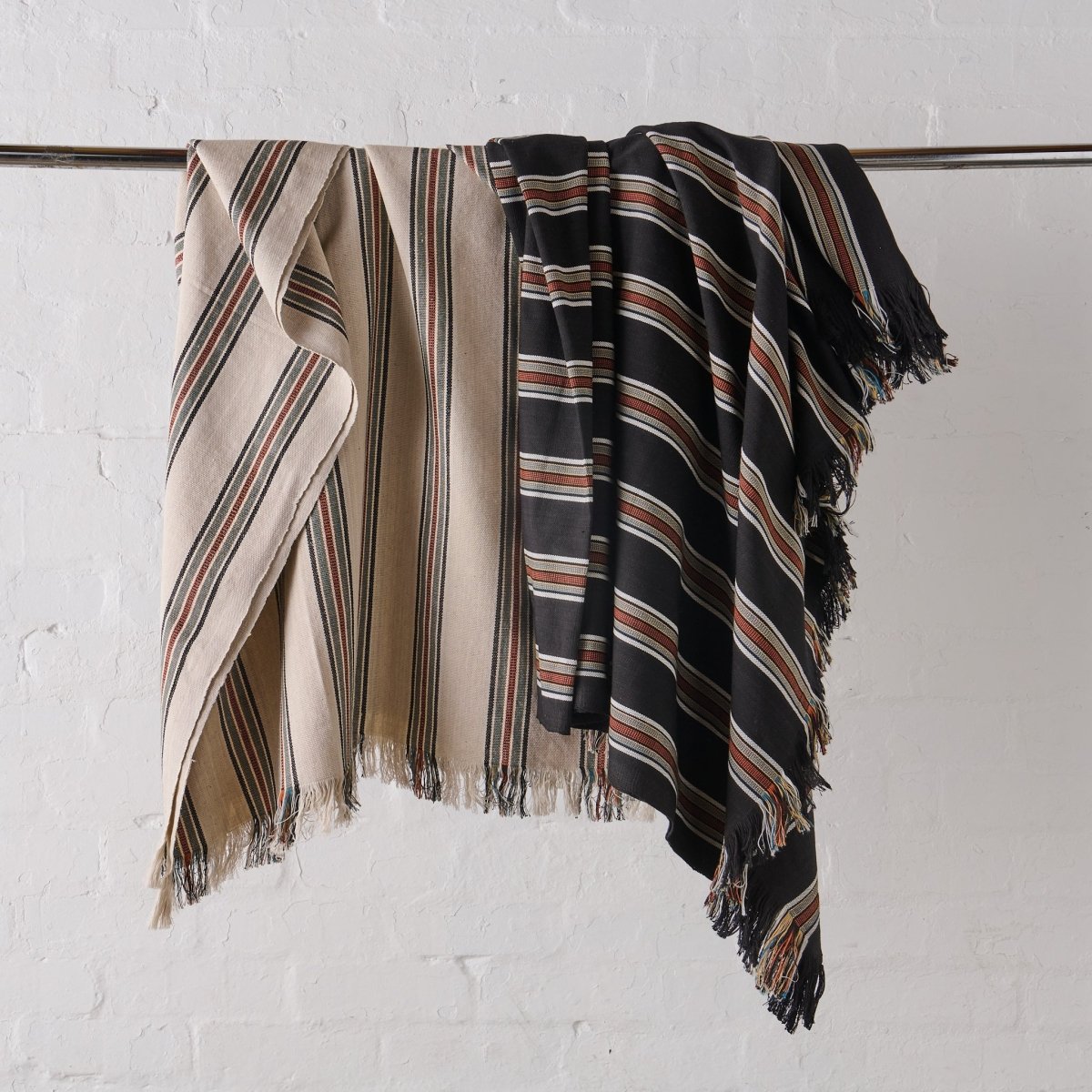 Cotton Throw Blanket in Bone Stripe | Natural Fibre Homewares