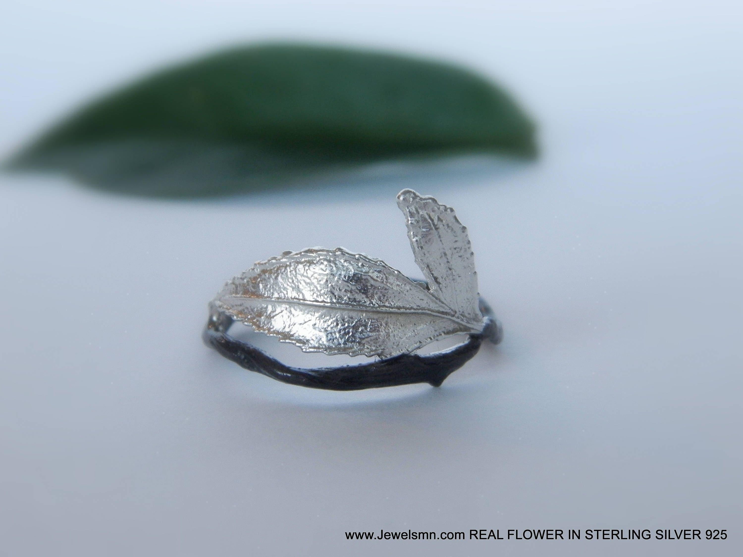 Real Rose Leaf Silver Ring, Handmade Nature Jewelry, Organic Forest Band, Gift for Passion & Health, Eco Sustainable Sterling Silver 925-1