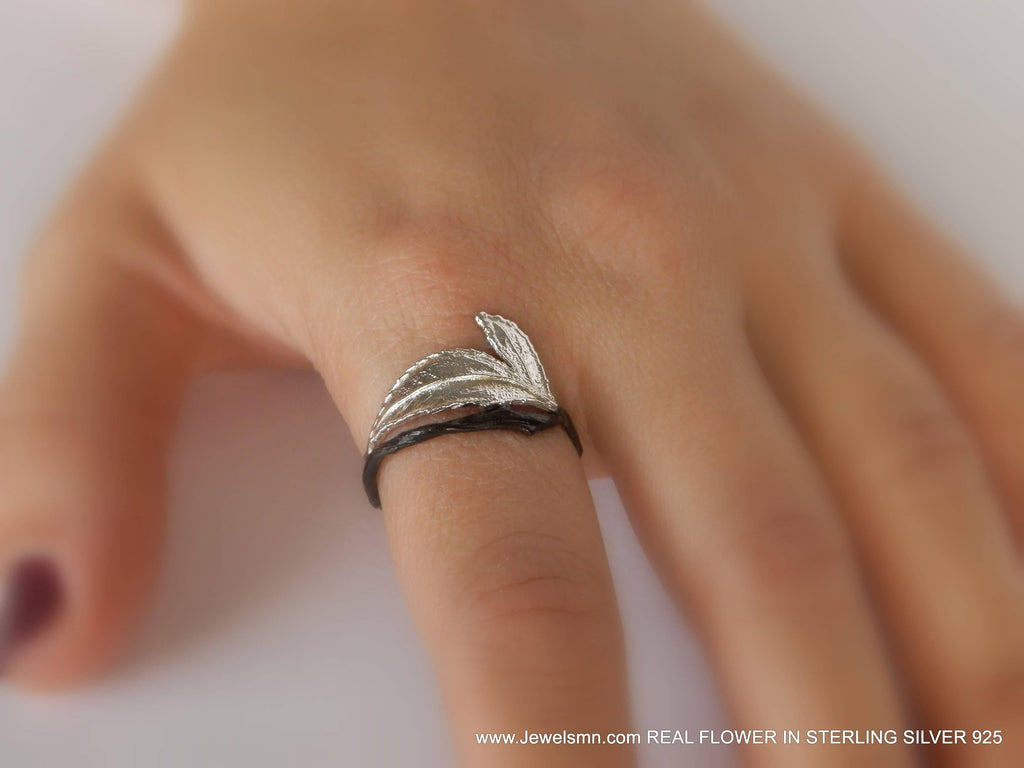 Real Rose Leaf Silver Ring, Handmade Nature Jewelry, Organic Forest Band, Gift for Passion & Health, Eco Sustainable Sterling Silver 925-2