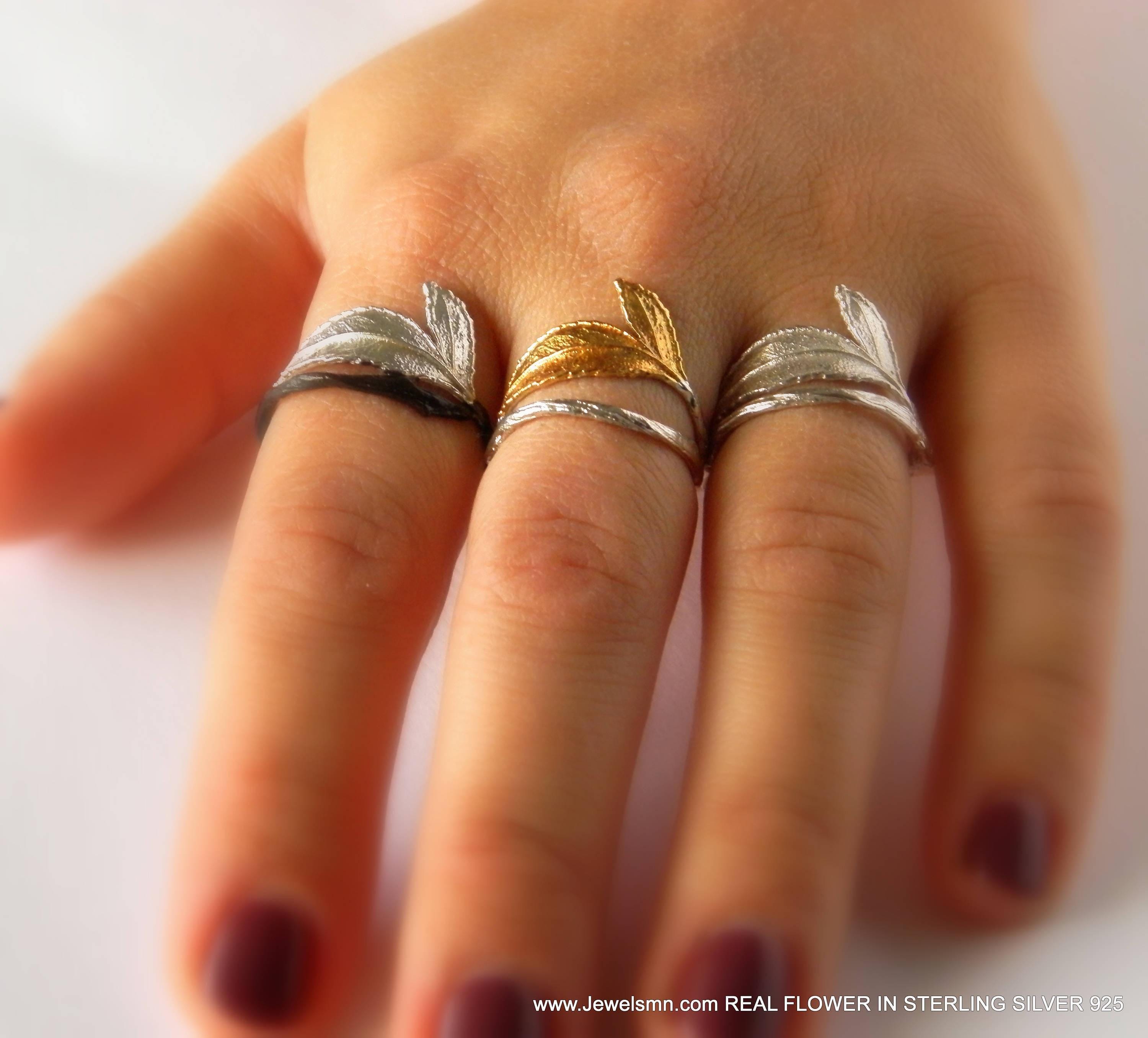 Real Rose Leaf Silver Ring, Handmade Nature Jewelry, Organic Forest Band, Gift for Passion & Health, Eco Sustainable Sterling Silver 925-3