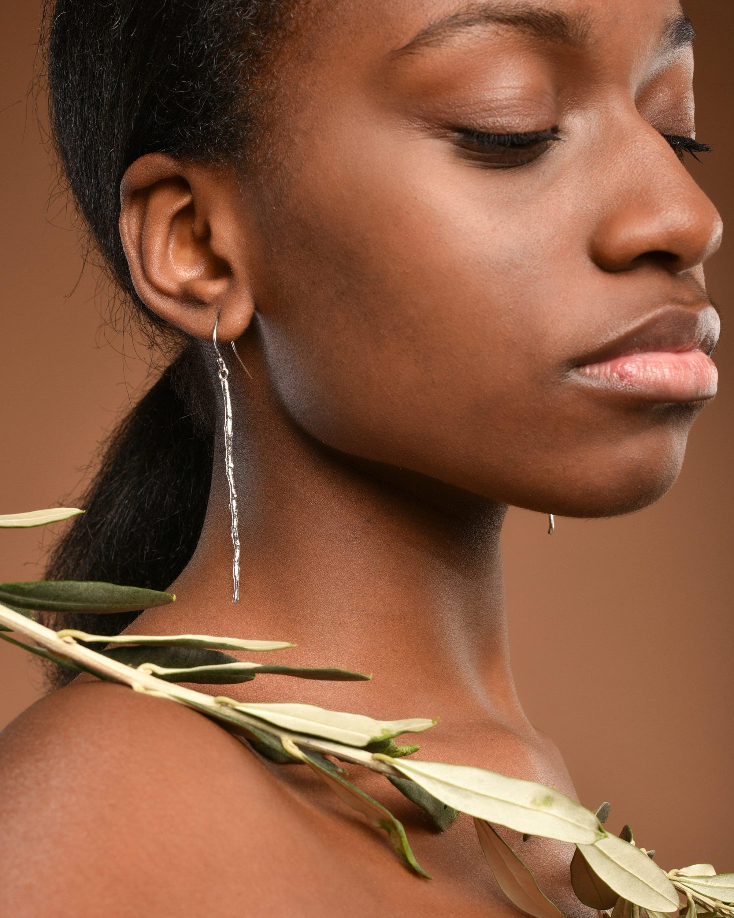 Real Olive Branch Earrings, Handmade Nature Jewelry, Organic Long Dangles, Gift for Health & Success, Gold or Sterling Silver 925-0
