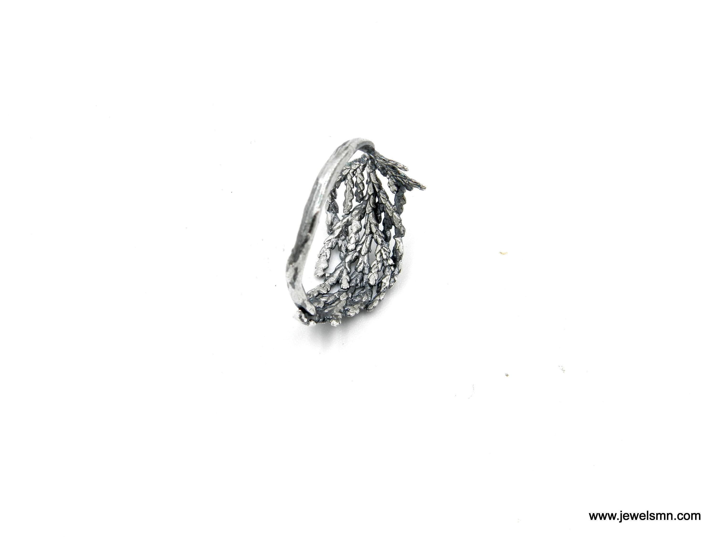 Real Juniper Branch Silver Ring, Handmade Minimalist Jewelry, Organic Forest Band, Gift for Health & Resilience, Sterling Silver 925-4