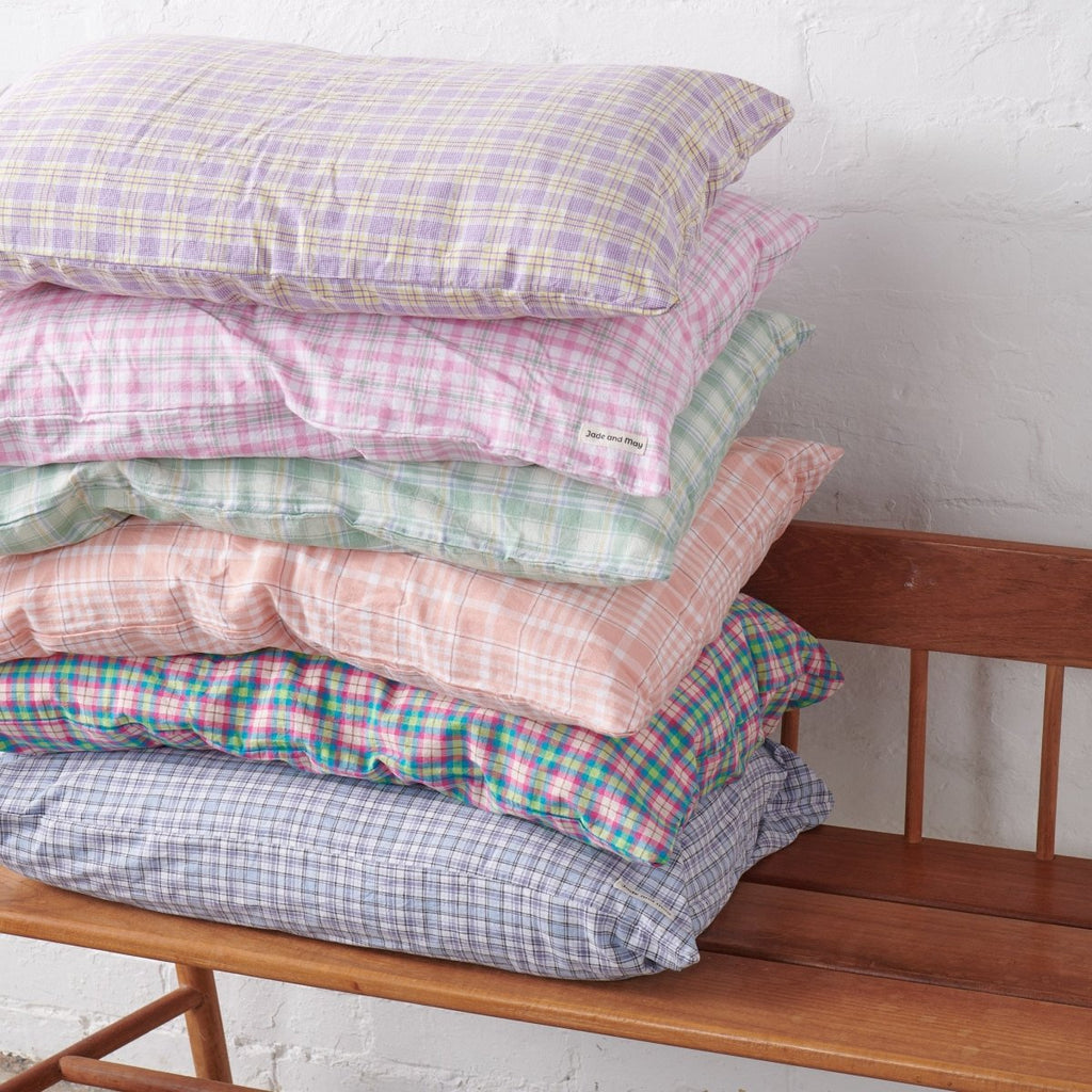 Linen Pillowcase in Pink Tartan